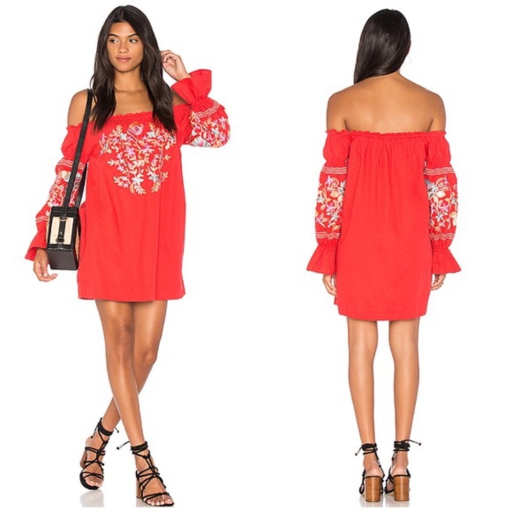 Red Off-The-Shoulder Floral Free People Dress